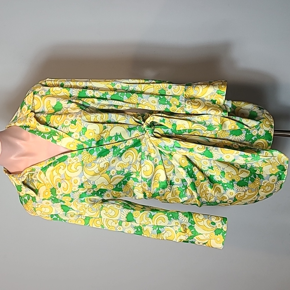Zara Yellow & Green Floral Wrap Mini Dress